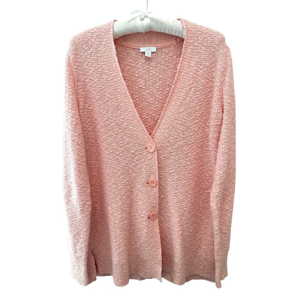 J.JILL Pink Textured Knit Button Front Cardigan Sweater | Tall Medium